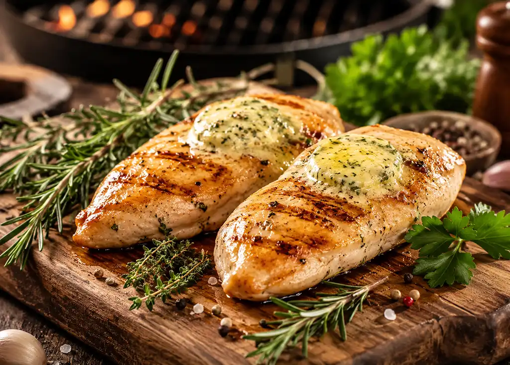 Bayerische Hähnchenbrustfilets vom Grill mit Kraeuterbutter