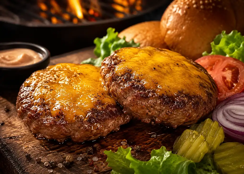 Burgerpatty Deluxe vom Grill mit geschmolzenem Käse