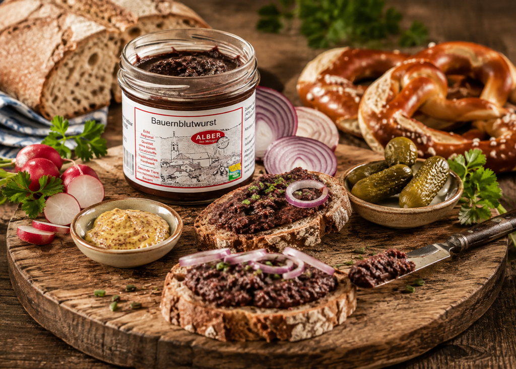 Bayerische Brettljause mit Bauernblutwurst im Glas