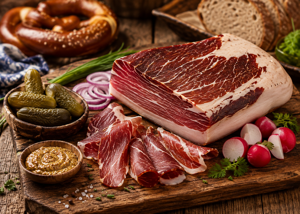 Bayerische Brettljause mit Geräuchertem Speck