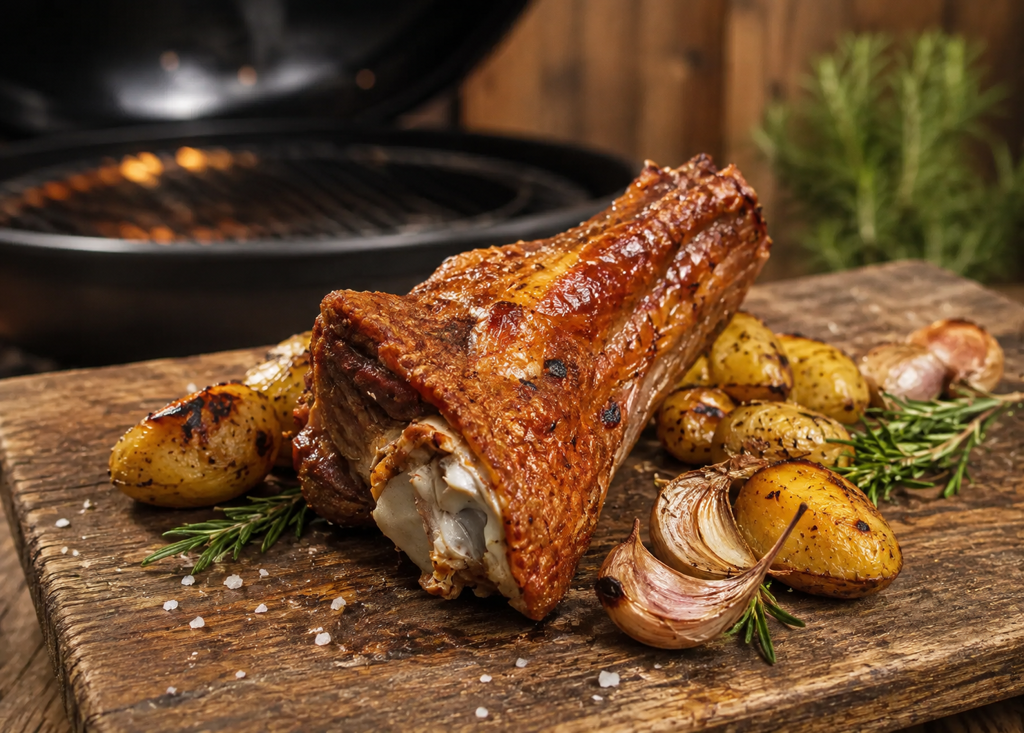 Kalbshaxe hinten aus der Gaskugel mit knuspriger Kruste