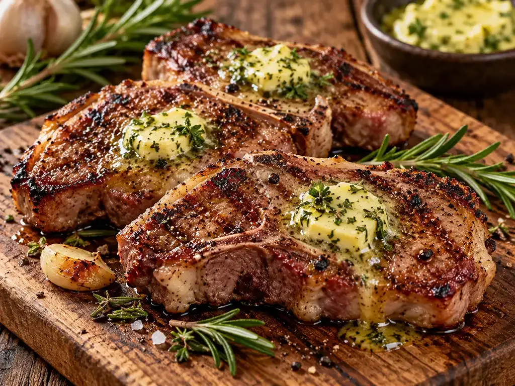 Lammkoteletts vom Grill mit Kräuterbutter
