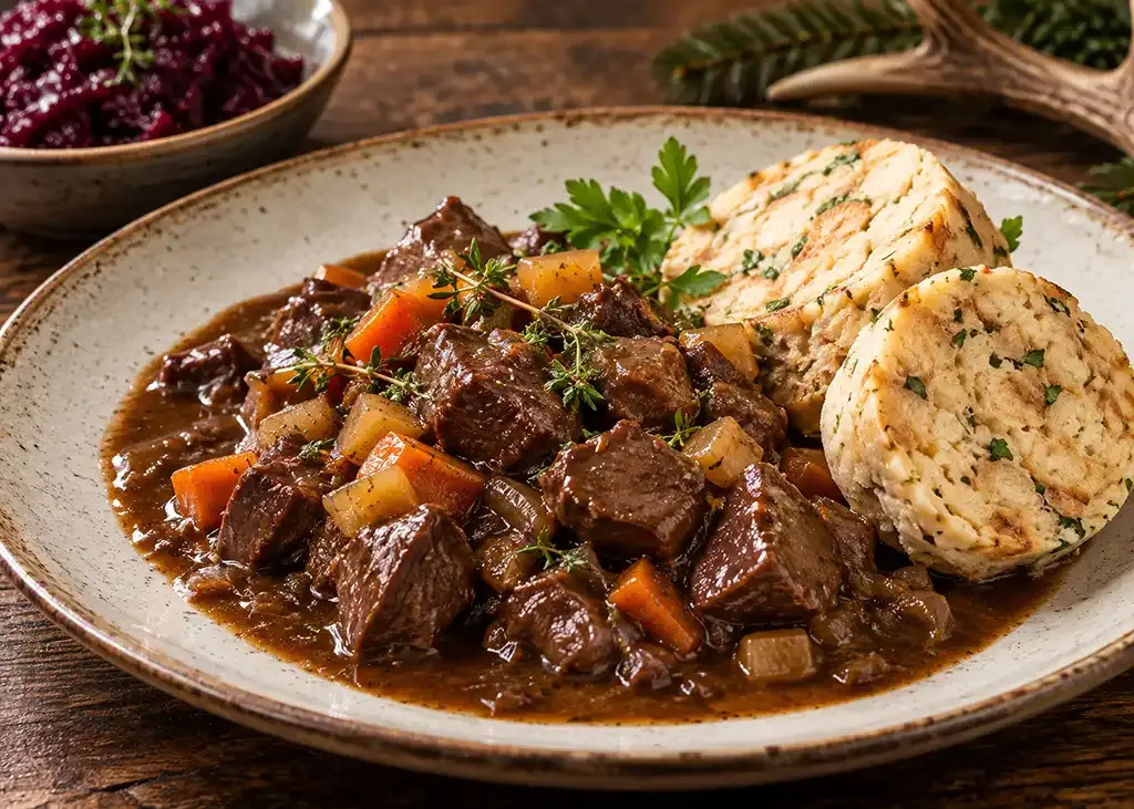 Rehragout mit hausgemachter Beilage