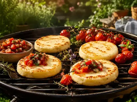 Albers Käse Grilltaler Chili vom Grill mit Tomaten-Kräuter-Salsa