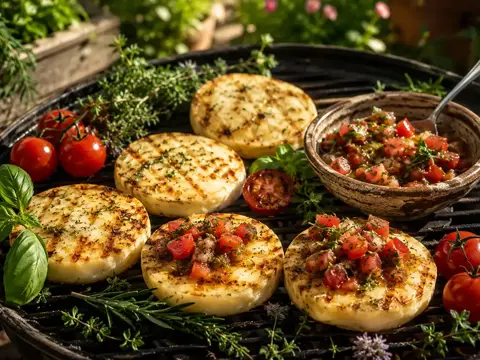 Albers Käse Grilltaler Kräuter vom Grill mit Tomaten-Kräuter-Salsa