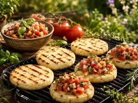 Albers Käse Grilltaler Natur vom Grill mit Tomaten-Kräuter-Salsa