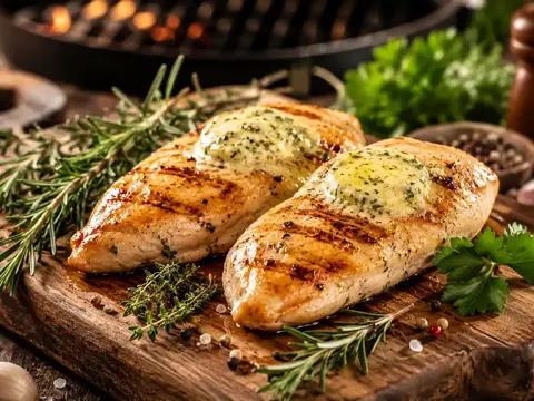 Bayerische Hähnchenbrustfilets vom Grill mit Kraeuterbutter