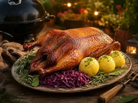 Bayerisches Entenmenü aus der Gaskugel mit knuspriger Haut