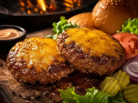 Burgerpatty Deluxe vom Grill mit geschmolzenem Käse