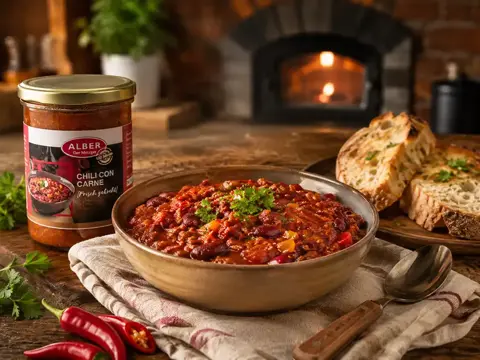 Chili con Carne aus dem Ofen mit hausgemachter Beilage