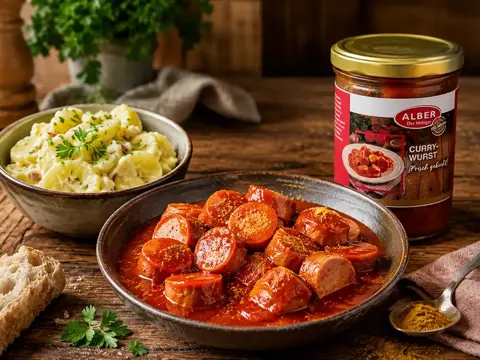 Currywurst im Glas mit Kartoffelsalat