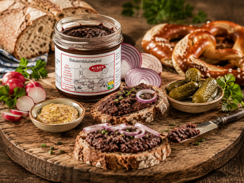Bayerische Brettljause mit Bauernblutwurst im Glas