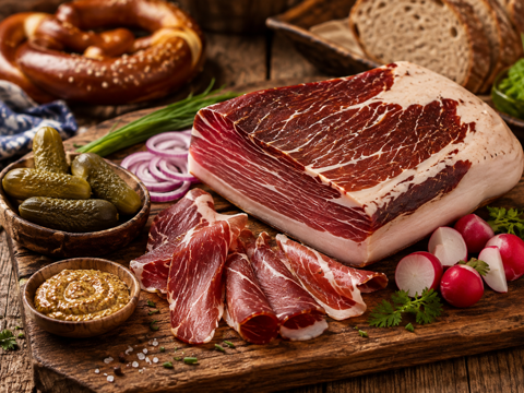 Bayerische Brettljause mit Geräuchertem Speck