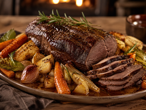 Hirschbraten aus dem Ofen mit Wurzelgemüse