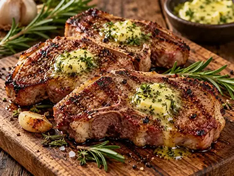 Lammkoteletts vom Grill mit Kräuterbutter