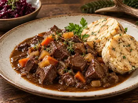 Rehragout mit hausgemachter Beilage